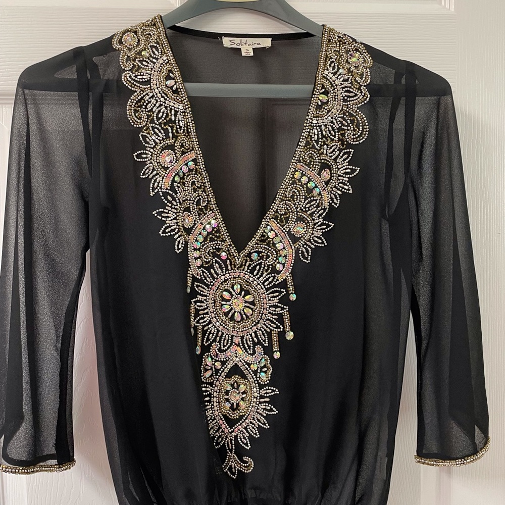 Beaded mesh top. Beautifully beaded.  Special occasions!  Perfect cruise wear!
